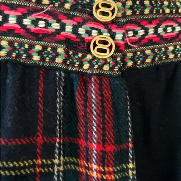 Vintage 70s Handmade Maxi Skirt 26 Patchwork Wool Plaid Cottagecore Red Black - Picture 2 of 10